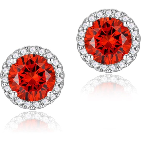 Women's Round Orange Birthstone Elegant Mall Dainty Halo Cubic Zirconia Earring - Picture 1 of 6